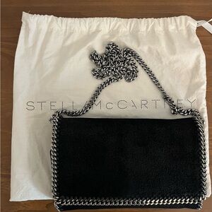 Stella McCartney Shaggy deer Black clutch Bag with Silver Chain Trim
